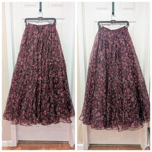 Mahima Mahajan 27" Purple Burgundy Floral Organza Lehenga Skirt Only with Beads